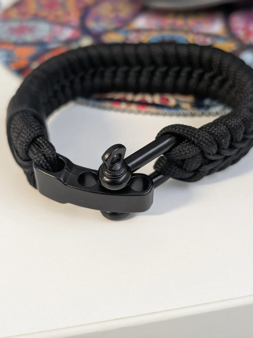 Black Paracord Bracelet with American Flag Accent